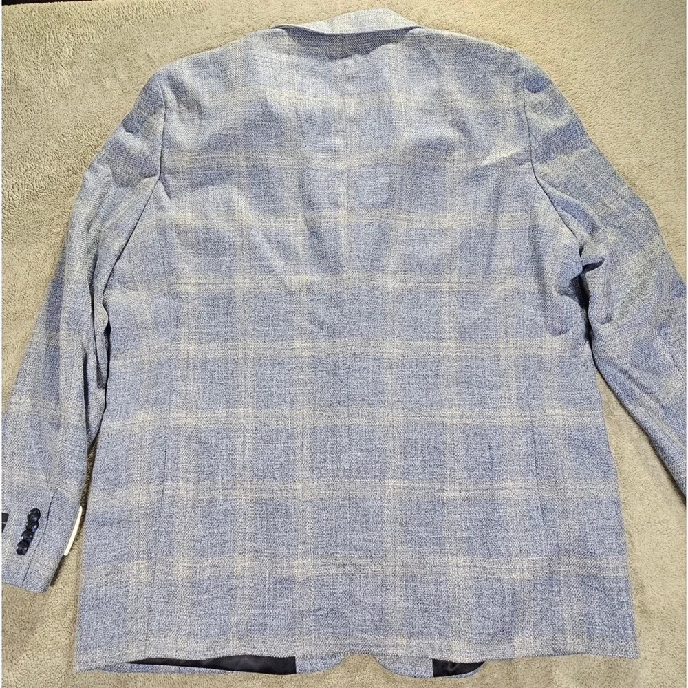 Tommy Hilfiger THFLEX Mens Light Blue Plaid Sport Coat Blazer 46R New